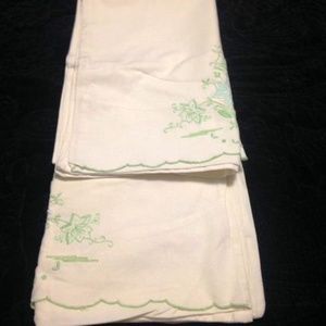 Pair of Vintage White Pillowcases & Embroidery